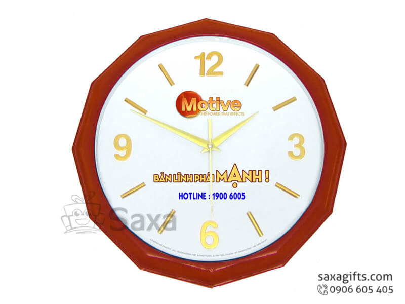 Đồng hồ treo tường in logo viền kiểu mặt trời ấn tượng