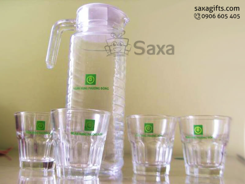 Bộ bình thủy tinh in logo nắp nhựa dạng chữ V