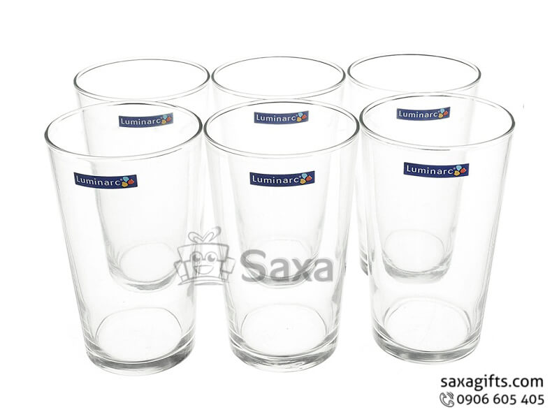 Ly thủy tinh in logo cỡ trung kiểu chữ V