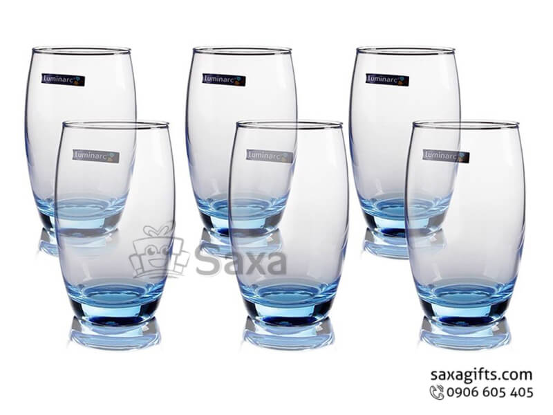Ly thủy tinh in logo hiệu Luminarc thân bầu màu xanh