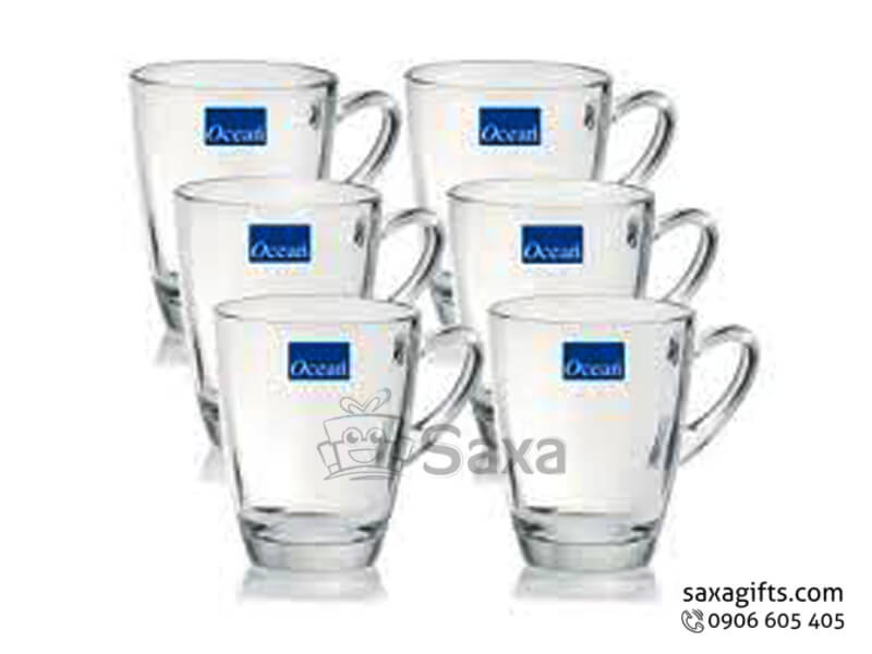 Ly thủy tinh in logo hiệu Ocean cỡ trung có tay cầm