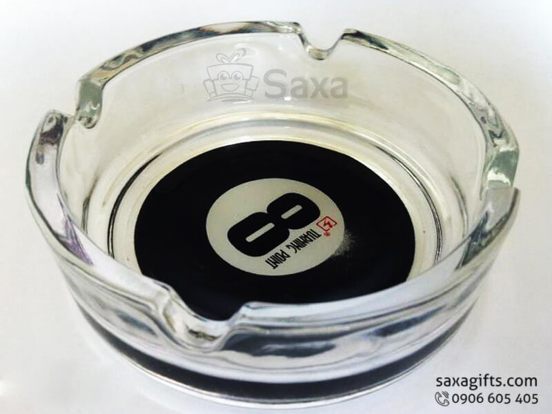 Gạt tàn thuốc in logo bằng pha lê hình tròn có 4 giắc