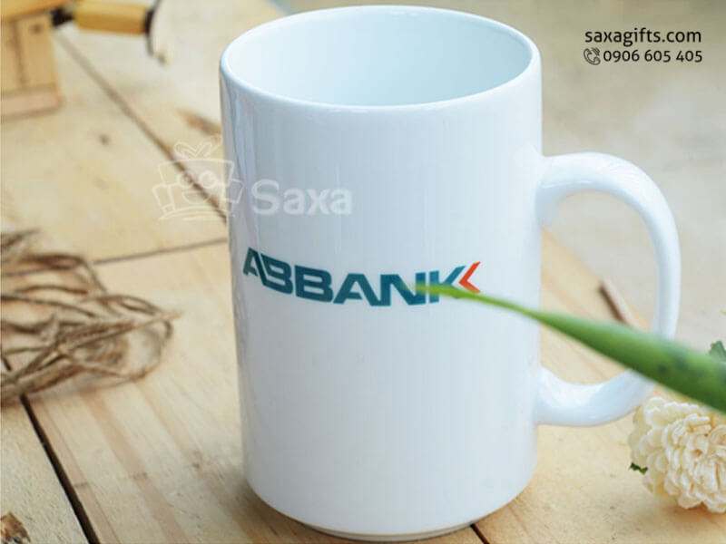 Ly sứ trắng in logo ABBank hiệu Minh Long dung tích 520ml