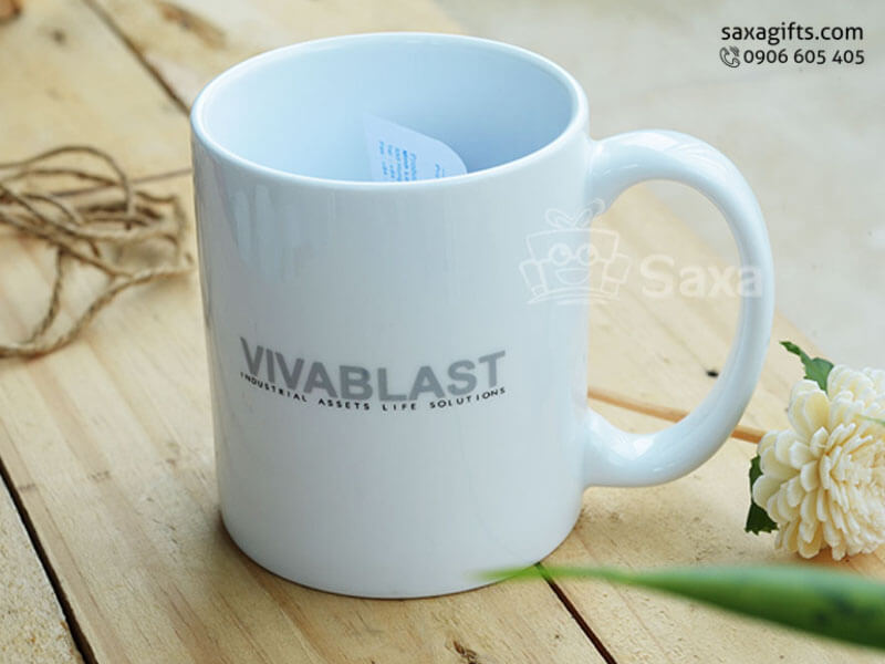 Ly sứ trắng in logo Vivablast Minh Long