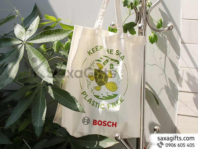 Túi xách vải canvas – In logo Bosch, dạng túi hộp 
