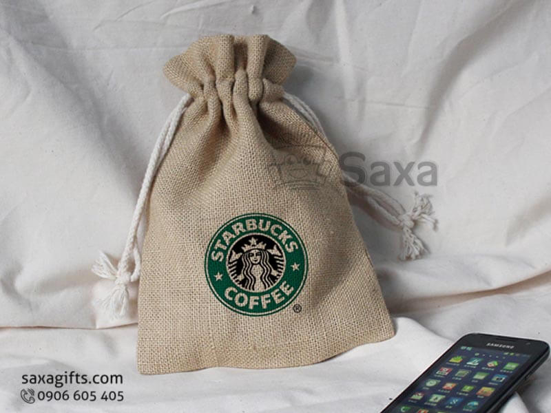 Túi vải canvas in logo rút dây của Starbucks Coffee