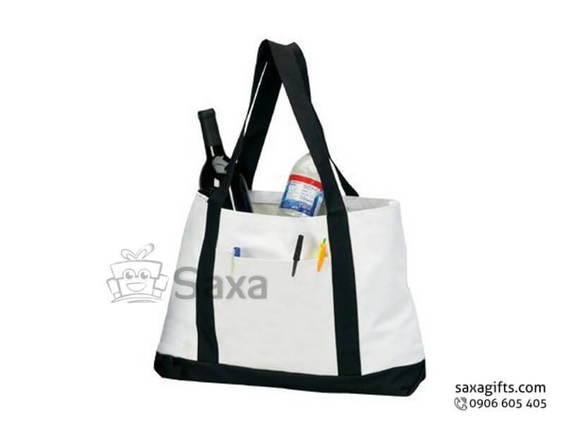 Túi vải canvas in logo dạng xách tay phối màu quai cá tính