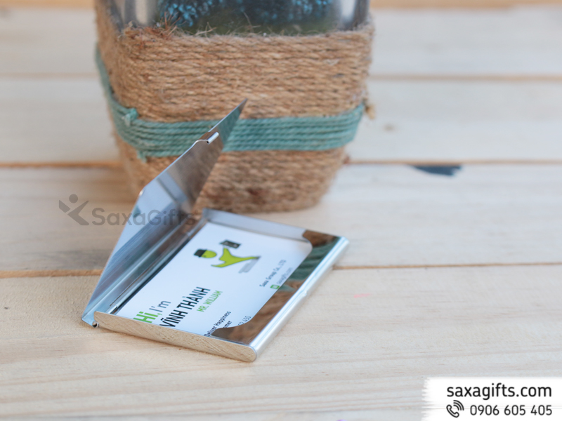 Hộp namecard kim loại nhám phối bản trơn