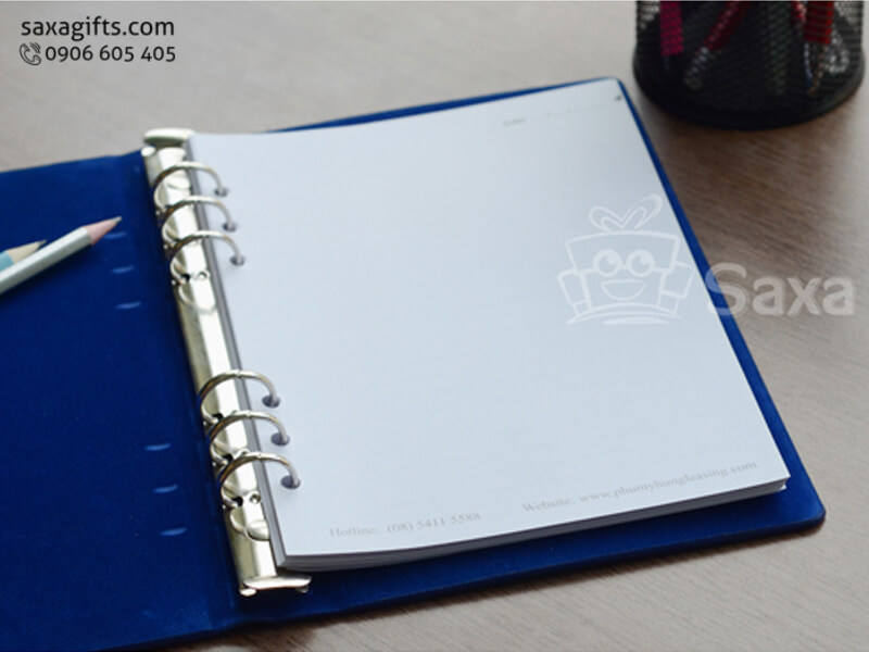 Sổ da in logo bìa còng màu xanh có lót nhung