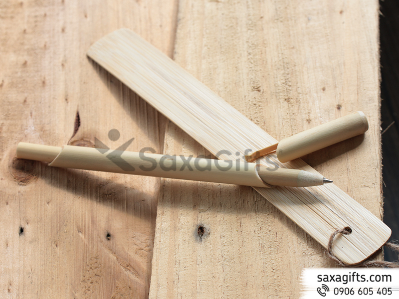 Bộ quà tặng bút tre có giắc cài chéo và thước tre