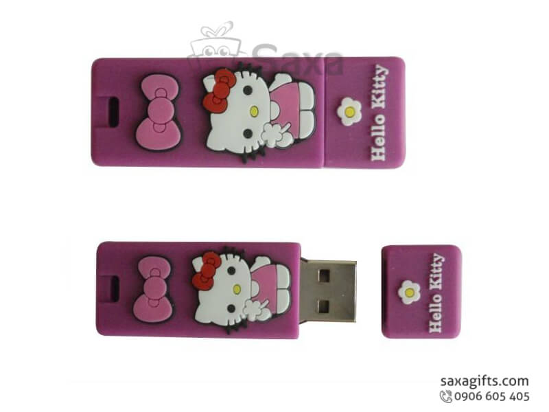 USB vỏ cao su làm theo mẫu 2D nắp rời Hello Kitty