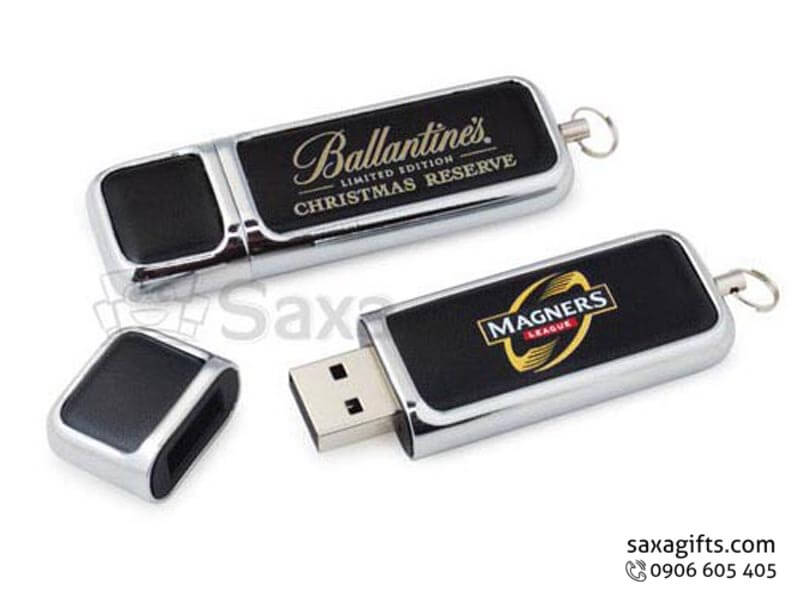 USB vỏ da in logo nắp rời phối kim loại sang trọng