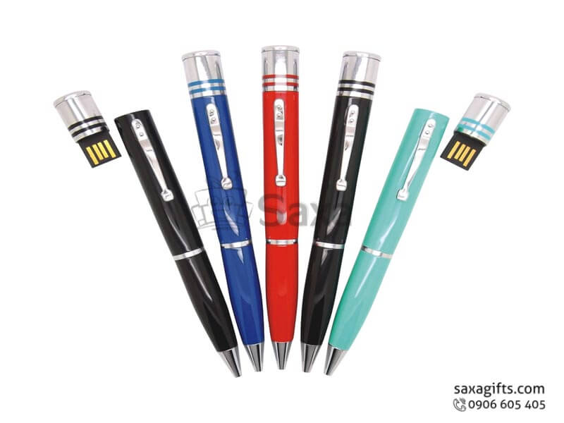 Bút usb kim loại 2 trong 1 in logo chip nằm trên nắp