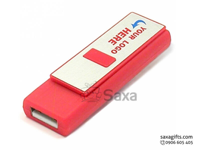 Usb nhựa in logo thanh trượt bên hông màu đỏ
