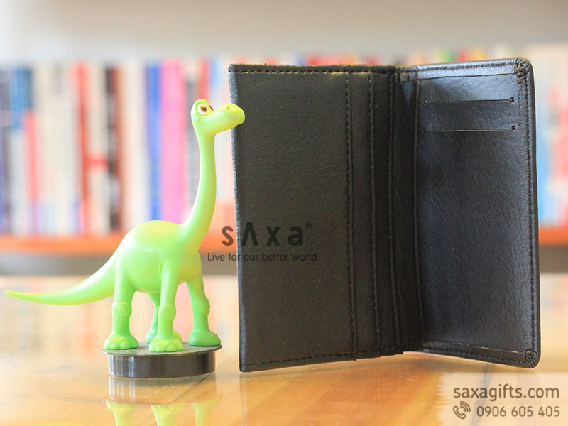 Ví đựng namecard giả da màu đen dập logo kiểu dáng đơn giản